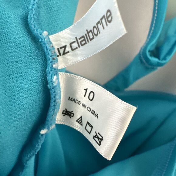Liz Claiborne One Piece Swimsuit Womens Size 10 Aqua Blue Halter Strap Ruched - Picture 10 of 11